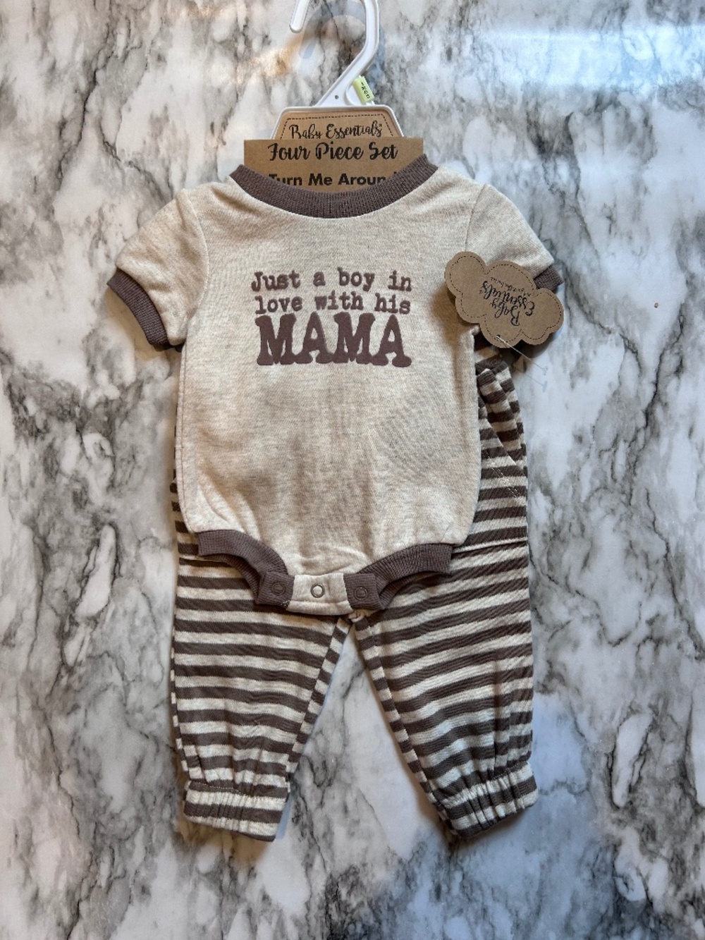 NWT Baby Essentials 4 piece set Onesie pants hat and socks